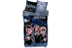 SKYBRANDS Harry Potter - Ropa de cama de 135 x 200 cm, funda de almohada de 80 x 80 cm, con bolsa de transporte, 100 % algodón, con certificado Öko Tex Standard