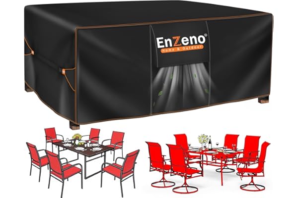 Enzeno Funda Mesa Exterior Impermeable,Funda Muebles Exterior Impermeable 150x90x74cm,Funda Conjunto Jardin Exterior Aplicable a Mesa y Sillas,Anti Viento, Anti UV
