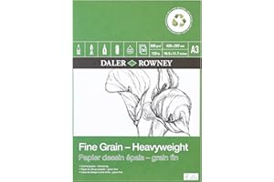DALER ROWNEY Daler-Rowney Eco Fine Grain Lightly Textured Heavyweight 200gsm A3 Drawing Paper Pad, Glued 1 Side, Acid-free, 30 White Sheets, Ideal for Professional Artists & Students