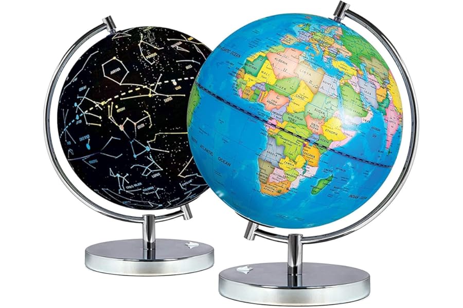 Science Kidz 2 in 1 Light Up Globe For Kids - Illuminated Constellation Light - Educational Childrens World Globe & Bedroom Night Light