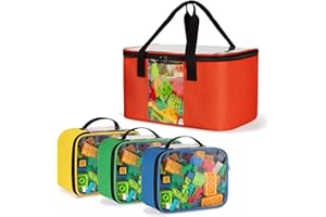 Rexmica Large Toy Storage Organiser Bag with 3 Small Zipper Bags Compatible with Lego Bricks, Building Blocks, Dolls, Toy Car, Magnetic Tiles, Board Game Storage, On the Go Toy Storage Organiser