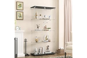 BPKADHY Vetrinetta in Vetro,Vetrinetta Espositiva,164x80.5×36.5cm,Vetrina Soggiorno Moderna con 4 Ripiani in Vetro con 2Porta e Serratura,Vetrine per Collezionismo,Vetrina negozio,Nero