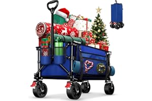 ‎BELEEV BELEEV Bollerwagen Faltbar mit Bremsen, Handwagen Faltbarer Groß XXL All Terrain Räder, Seitentasche, Getränkehalter, 100KG 130L Wagon Klappbar Kinder Strandwagen, Gartenkarre, Einkaufswagen, Camping