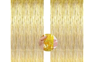 Gold Backdrop Streamers AILEXI 2 Pack 1M*3M Metallic Tinsel Folie Fringe Vorhänge für Photobooth Party Dekor