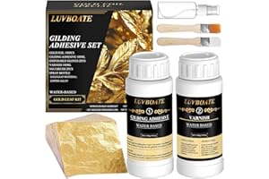 Gilding Adhesive Set, LUVBOATE Gold Leaf Kit, 3.53oz Water Based Adhesive and 3.53oz Varnish with Gold Leaf Sheet 100 pcs, Gold Foil Set for Arts, Craft, Painting, Furniture and Decoration