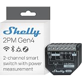 Shelly 2PM Gen4 &ndash; Shutter Switch Module with Matter, Zigbee, Wi-Fi, 2 Channels 8A, Electrical Consumption, Wireless Control b