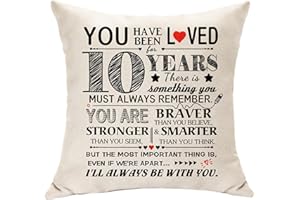 HASODEO Gifts for 10th Girl Birthday Cushion Cover You Have Been Loved For 10 Years Birthday Decorations Gifts for Boys Age 10 Daughter Son Granddaughter Grandson Keepsake 45 x 45 cm (10)