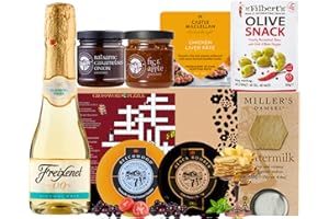 ANT & CHID Alcohol Free Non Alcoholic Wine and Cheese Hamper Gift Set-Non Alcoholic White Wine 20CL| 2 x Award winning Cheese| Pretzels| Olives| 2 x Chutneys|Cheese Gifts for Men,Cheese Hamper for Men and Women