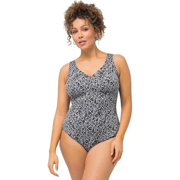 Ulla Popken Costume Intero Donna Alice - Softline, Taglie Forti, Fantasia Rampicante, Scollo A V
