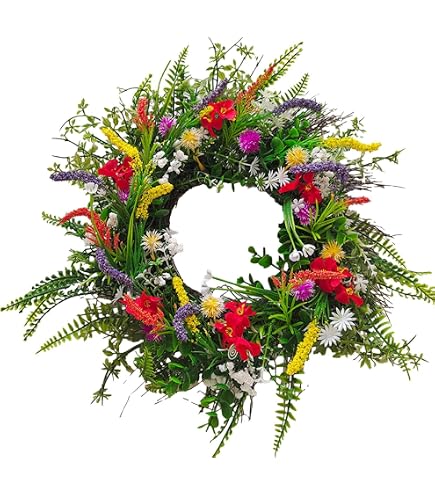 Couronne De Porte Lavande Artificielle - Fleurs Pivoines, Anneau Métal 42 Cm, Décoration Murale Pour Mariage, Pâques Ou Toute L'année - 4