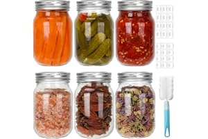 CulnCraz Glass Regular Mouth Mason Jars, 6 Pack 16 oz Wide Mouth Glass Canning Jars with Silver Aluminum Lids and Bands, Airtight Jars for Food Storage, Canning, Fermenting, Pickling, Decor