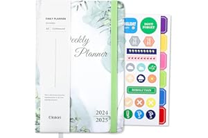 ELAKIRI Kalendarz 2025 kalendarz książkowy A5 1 tydzień 2 strony, terminarz spotkań 2025 (październik 2024-grudzień 2025) z papierem 100 g/m² w twardej oprawie ze skóry PU dla planistów szkolnych (BY-zielony)