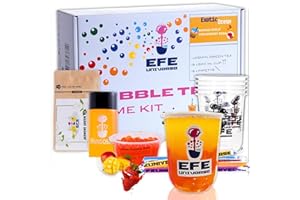 DMA-Z Bubble Tea DIY Heimset Exotic Vibes, 100% Vegetarisch und Glutenfrei Boba Set, Erdbeer Popping Boba Perlen, Mango Sirup und Jasmin-Grüntee