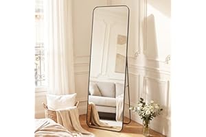 SONGMICS Miroir Intégral, 165 x 50 cm, Miroir Rectangulaire sur Pied, à Poser au Sol, Cadre en Alliage d’Aluminium, Verre Trempé, pour Chambre, Salon, Dressing, Noir d’Encre LFM030B01