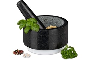 Relaxdays Granit Mortel med mortel, hållbar, kryddor, örter, halkfri, stenmortel, Ø 14 cm, 400 ml, grå