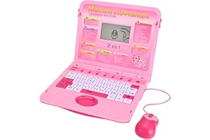 Happiegg Kids Laptop, Bilingual English/French Educational Toy- Kids Toy with 65 Activities to Learn Letters, Words, Math, Logic, Play Games and Music, Christmas Birthday Gifts for Boys Girls, Pink
