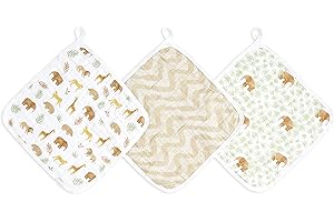aden + anais essentials Washcloth Set, Super Soft 100% Cotton Muslin, 27.5x27.5cm, 3 Pack, tanzania, (AD148)