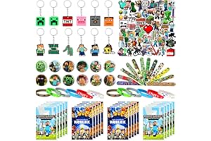 Gamtoise 118PCS Minecraft Gaming Party Bag Fillers Gamer Party Favours with Gaming Keychain Party Bags Button Pins Silicone Bracelet Stickers Minecraft Party Supplies for Kids Boys Girls