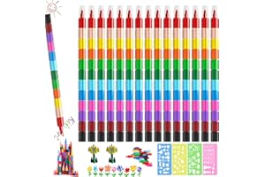 twirush Wachsmalstifte, 15 Stück Stapelbare Buntstifte Kinder, Baustein Buntstifte Kinder Malstifte Spielzeug, 12 Farben Malen ​Buntstifte für für kinder Malerei Geschenk Büro Schulbedarf