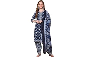 Rajnandini Salwar-Anzug für Patiala Salwar (Readymade_P_JOPLVSRW5163-P) aus Baumwollmischung, Marineblau und Weiß
