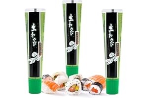 ‎WASABI-O Wasabi-O Wasabi-Paste 43 g, echte japanische Wasabi-Sauce, frische japanische Wasabi-Paste zum Dippen mit Sushi, Lachs, Sashimi, Meeresfrüchten – Vegan, Vegetarisch, Halal (3 Stück)