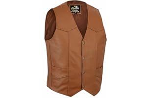 RIXOM LEATHER Bikers Classic Leather Waistcoat Motorcycle Black/ Tan Brown - Biker Style Casual Fashion