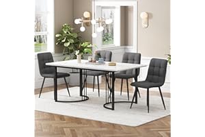 Gegtuon Esstisch mit 4 Stühlen für 4 Personen 140x80 cm, 5 teilig Tisch Rechteckig für Küche, Modern Küchentisch mit Schwarz Tischbeine, Essgruppe für Esszimmer Wohnzimmer, Leinen, Dunkelgrau