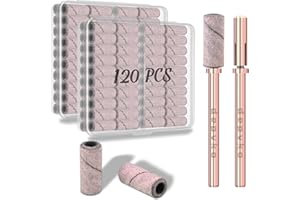 [2024 Upgrade]Depvko 120pcs Small Sanding Bands for Nail Drills with 2pcs 3.1MM Mandrel Nail Drill Bits, 240 X-Fine Grit Nail File Sanding Bands for Acrylic Nails Tech Gel Manicures and Pedicure, Pink