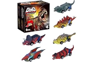 MewVeer 6 Pieza Coche Dinosaurio Juguetes niños, Dinosaurio Tire hacia Atrás Coches, Juguetes Dinosaurios Regalos para Niños Niñas