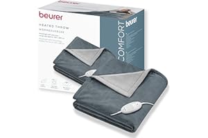 Beurer HD 75 Termocoperta Morbida Coperta Riscaldata, 6 Livelli di Temperatura, Lavabile in Lavatrice, con Spegnimento Automatico ed Extra Sicura 180 x 130 cm, Color Grigio Scuro