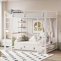 Letto A Soppalco Moimhear Con Scrivania - Bianco 90x200 Cm, Metallo E MDF