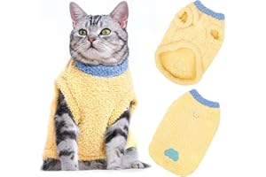 JOKUREAO Cat Clothes, Soft Warm Dog Cat Jumper, Plush Sweatshirt for Small Cat, Winter Warm Cats Jumper Sweater, Pet Sweater Vest, Pet Clothes for Small Medium Dogs Puppy Cats (Yellow, M)