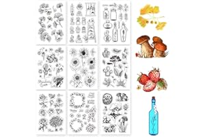 GLOBLELAND 9 sheets Thème Végétal Timbres Transparents Tampon en Silicone pour la Fabrication de Cartes et le Scrapbooking, 16x11cm/pcs