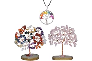 ABHISUBYA 7 Chakra Crystals - Rose Quartz - Crystal Tree - Feng Shui - Chakra Stones - Tree of Life Ornament - Decorative Home Accessories - Spiritual Gifts for Women