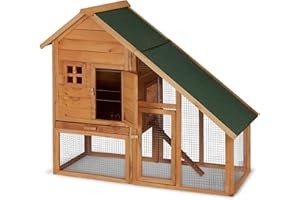 Relaxdays Hasenstall Holz, für draußen, mit Freigehege, Kleintierstall Kaninchen, Meerschweinchen, 120x140x68,5cm, Natur