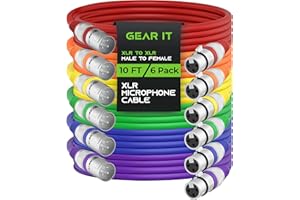 GearIT XLR to XLR Microphone Cable (10 Feet, 6 Pack) XLR Male to Female Mic Cable 3-Pin Balanced Shielded XLR Cable for Mic Mixer, Recording Studio, Podcast - Multi Colored, 10Ft, 6 Pack