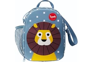3 Sprouts - Lunchtasche Kinder - Lunch Bag for Kids mit Isolierung - Kühlfach für Brotdose - Lunchbox Tasche Kindergarten - Kühltasche für Schule und Ausflüge - Bunter Kinder Lunchbag - Löwe