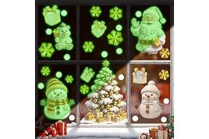 TOARTi Merry Christmas Luminous Window Sticker,Christmas Window Decorations,Xmas Luminous Decoration,White Snowman Window Clings,Snowflake Santa Claus Wall Decals Polar Bear for Home Party Office