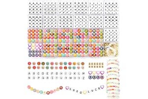 Liangding 980 Piezas Cuentas Letras para Pulseras, 7 X 4 mm A-Z Blanco y Colores Abalorios Para Hacer Pulseras con Corazón y Globos Oculares, Letras Pulseras Friendship Bracelet Kit Bricolaje
