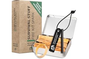 ‎SURVIVAL-STUFF.DE Survival Stuff® Fire Kit Spark - Magnesium Feuerstahl mit harzigem Kienspan im Set - Extrem starker Funkenflug - Dein EDC für Outdoor, Bushcraft, Survival