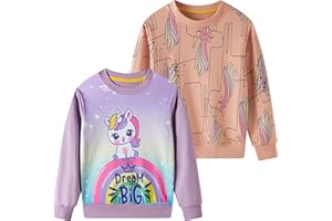 SOIBEEN Mädchen Sweatshirt Entzückende Kinder Pullover 2-Pack Einhorn Top Shirt Pullover Pullover Rundhalsausschnitt Langarm Freizeitkleidung Frühling Herbst Baumwolle Hoddie 1-10 Jahre