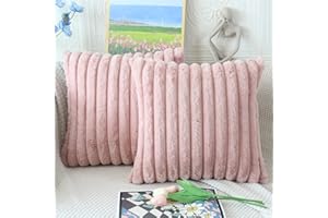 NIULAA Rosa Kissenbezug 50x50 2er Set Flauschig Plüsch Deko Kissenbezüge Weich Gestreift Pelz Kissenhülle Dekokissen Sofakissenbezug Luxus Sofakissen Zierkissenbezüge Wohnzimmer Sofa