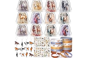 Toyssa Cavallo Gadget Compleanno Bambini, Regalini Fine Festa Compleanno con Sacca Sportiva Braccialetti Silicone Portachiavi, Cavallo Giocattolo Pignatta per Cowboy Cowgirl