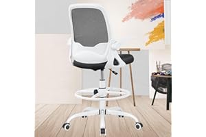 KERDOM Ergonomiczne krzesło biurowe ze składanymi podłokietnikami, obrotowe krzesło z regulacją wysokości z pierścieniem na podnóżek, fotel szefa o nośności 100 kg