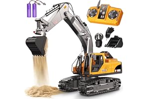 CozyBomB Construction Digger toys with 3 Interchangeable Heads & Light Effects,1:18 RC remote control car, Excavator Toys for Boys 3 4 5 6 7 8 9 10 11 12 Year Old Kids Christmas Birthday