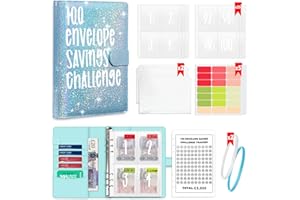 Royaya 100 Envelopes Saving Challenge, A5 Budget Planner with 5 Stickers & 2 Zipper PVC Folders, Cash Stuffing Challenge Card, Budget Binder with Money Envelopes, Money Savings Binder to Save £5050