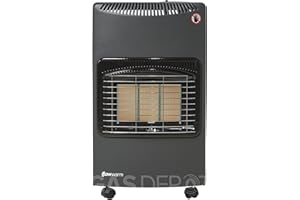 GASDEPOT WARMGLOW Portable Gas Heater in Grey - 4.1KW Indoor with Oxygen Depletion Sensor & 3 Heating Settings - Butane Gas Heater with Wheels, Regulator, Hose - For Home, Office, Garage, Workshop
