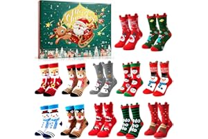 KUVARIX Calendrier de l'Avent 2025,12 Paires Chausse-ttes de Noël, Calendrier de l'avent Chaussettes, Chaussettes Noel avec Motifs de Noël, Christmas Socks pour l'Avent et les fêtes de famille