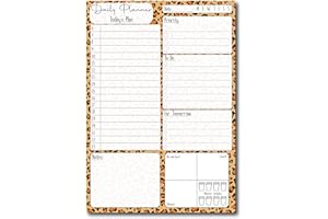 PARTIKRAFT A5 Daily Planner 50 Sheet Note Pad with Schedule, Priority, To Do Lists, Doodle Notes & Meal Organiser (Leopard Print)