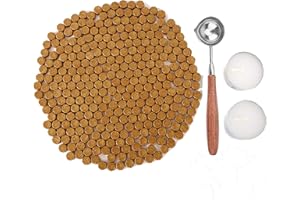 Kelzia Perlas de Cera de Sellado- Kit de Lacre de Sellado Octagonal con 2 Velas de Té + 1 Cuchara de Fundir sin Sello - Cera para Sellar y Decorar Cartas e Invitaciones - 230 piezas